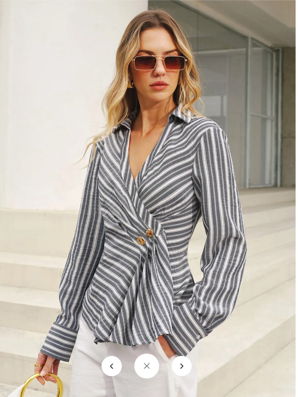 NWT Commense Striped Wrap V-Neck Shirt Sz XL